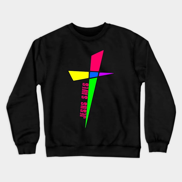 Colorful Cross - Jesus Saves Crewneck Sweatshirt by AlondraHanley